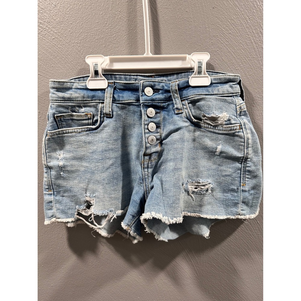 Arizona Jean Co Womens Distressed Denim Shorts Light Wash Button Fly Size 3